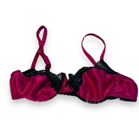 Victoria’s Secret Gold Label 90s pink satin black lace bra likenew Deadstock 34B - Picture 1 of 8